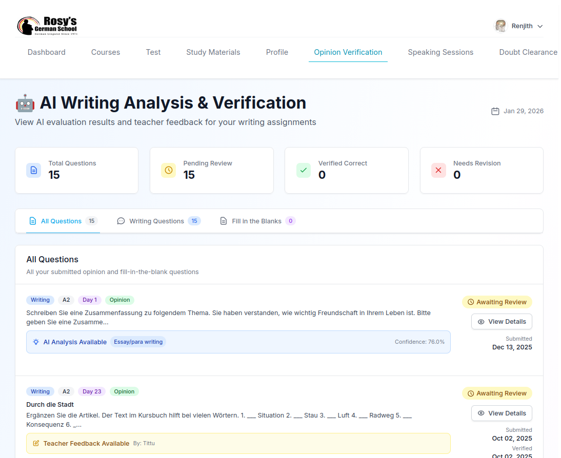 Renjith Reghu developer project — German Language Learning Platform